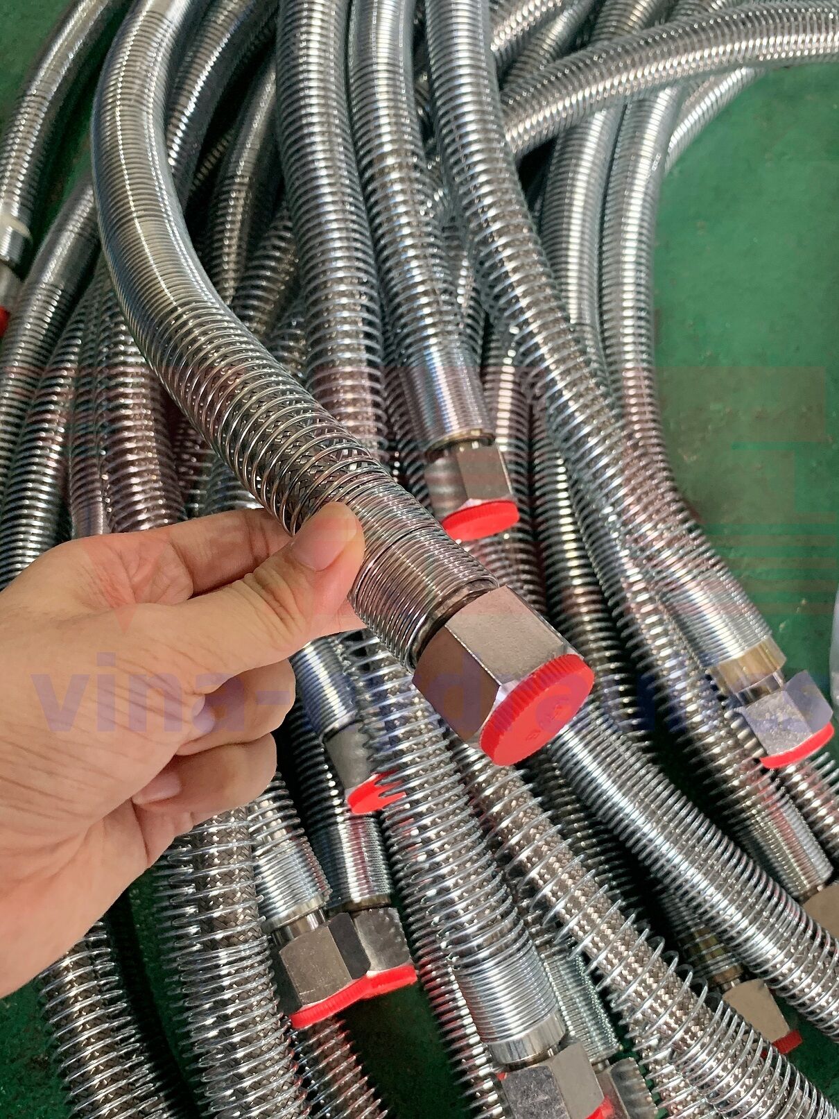 Teflon 1/2'' hydraulic hose covered with stainless steel mesh - covered with stainless steel spring and stainless steel crimping fittings