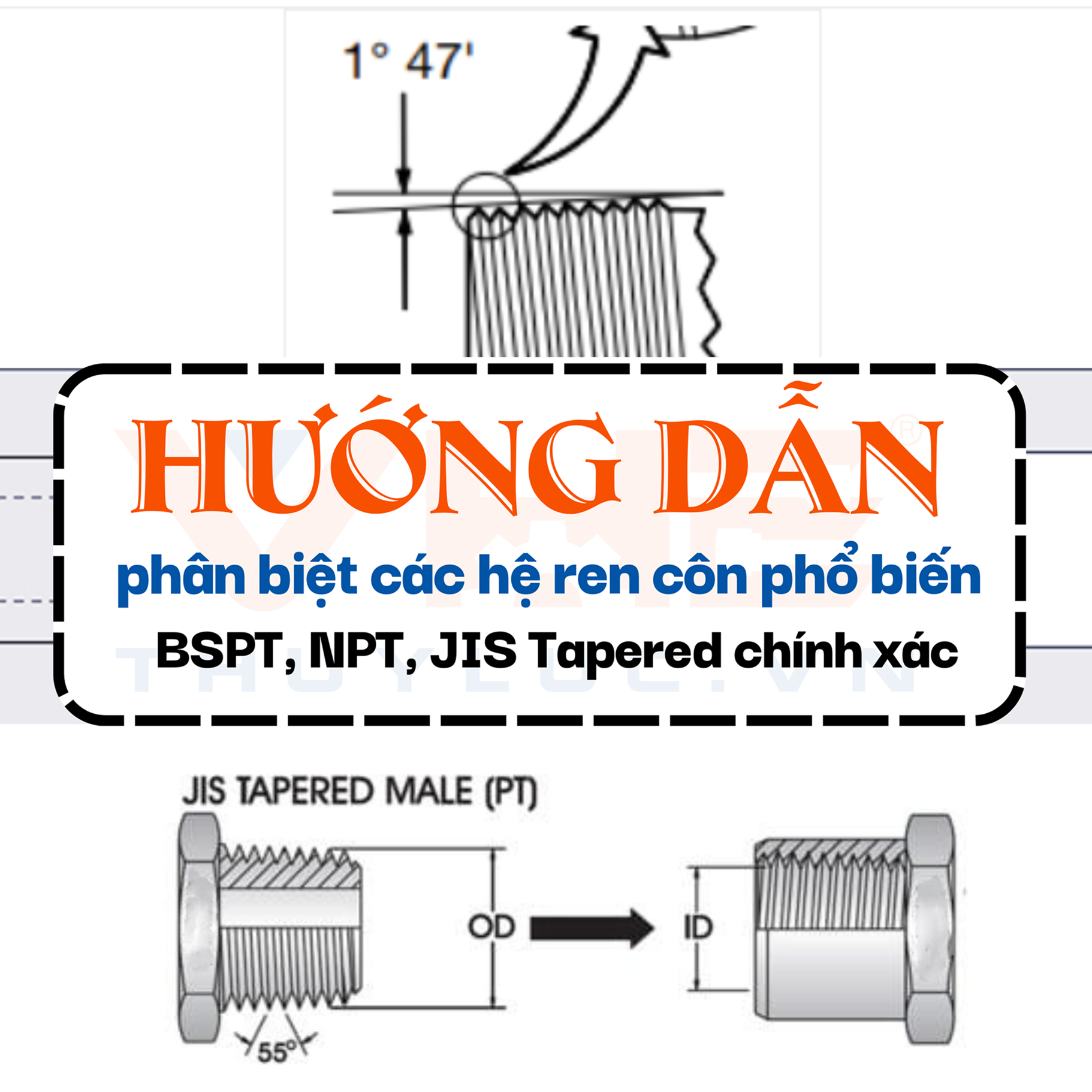 Hướng dẫn phân biệt các hệ ren côn phổ biến (BSPT, NPT, JIS Tapered) chính xác