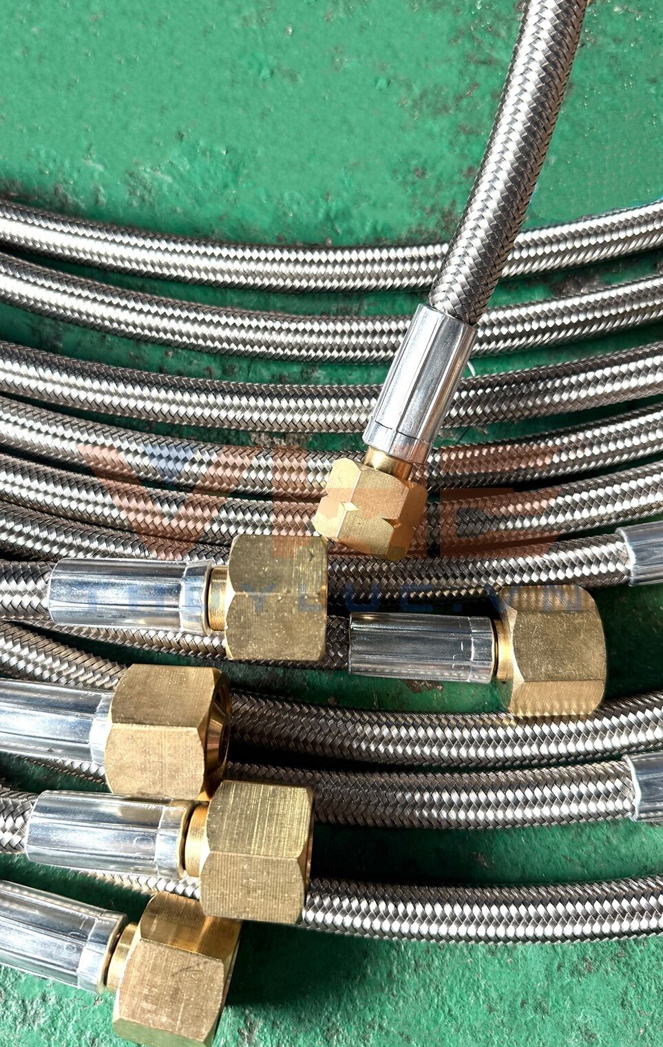 Ống Teflon PTFE bọc lưới inox bấm 2 đầu thẳng ren trái, ren phải BSP