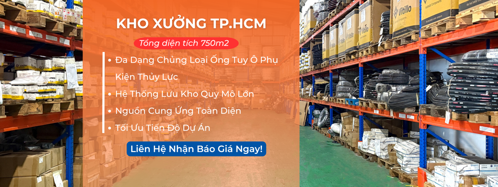 Kho xưởng ống thủy lực, phụ kiện thủy lực tại TP.HCM