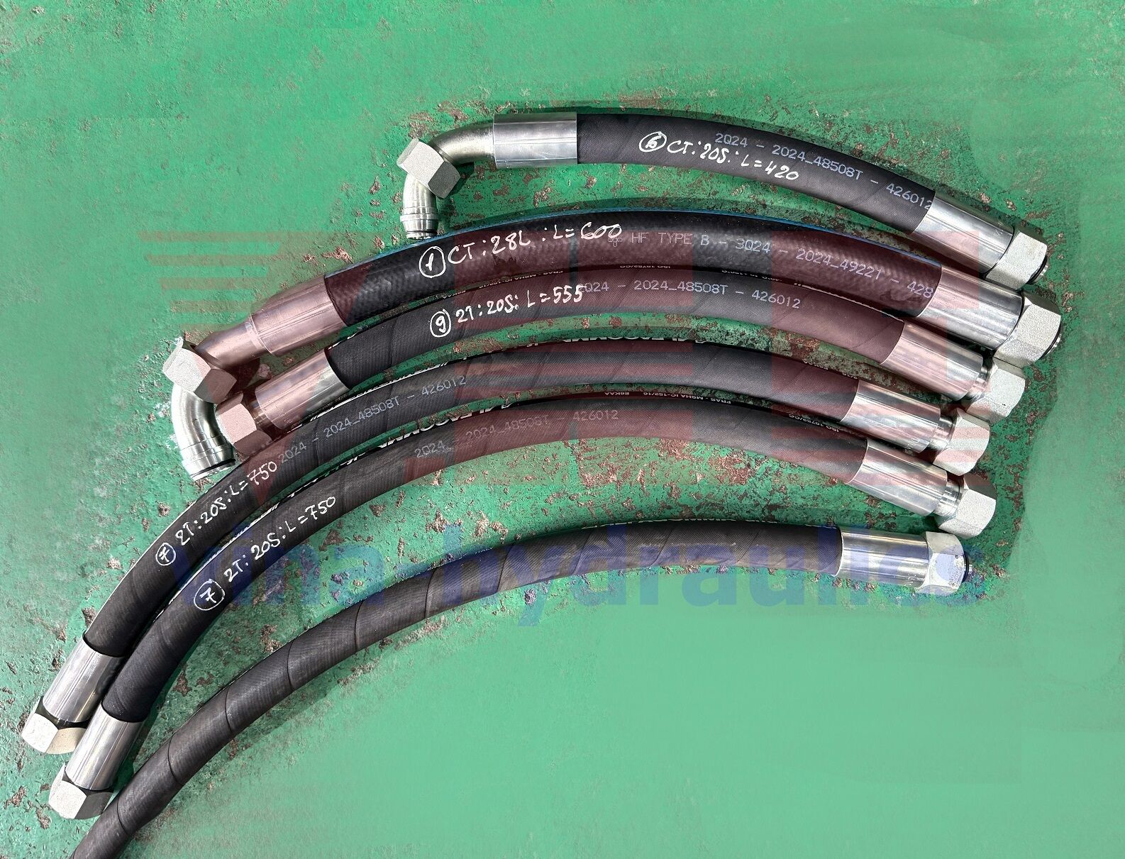 Minetuff 1'' hydraulic hose, Alfabiotech 3/4'' crimped with DIN crimping fittings