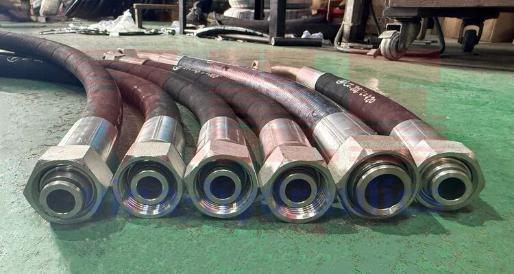 Minetuff 1'' hydraulic hose, Alfabiotech 3/4'' crimped with DIN crimping fittings