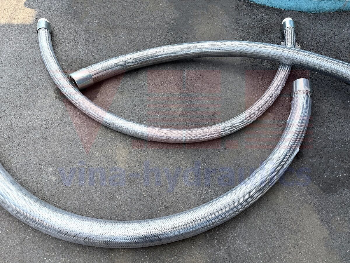 Ống hút dầu 3'' Alfagomma bấm 2 đầu thẳng BSPT và bọc lưới inox không gỉ