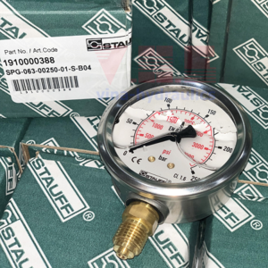 Đồng hồ đo áp suất D63, 250bar, chân đáy, Stauff, 1910000388, SPG-063-00250-01-S-B04-3